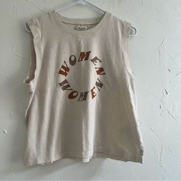 Madewell Cream Women Graphic Crewneck Muscle Tee Size Medium M - Picture 3 of 8